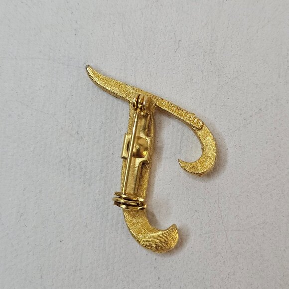 Mamselle Monogram Initial T Brooch Texture Letter Gold Tone Vintage Jewelry Pin - Picture 2 of 10
